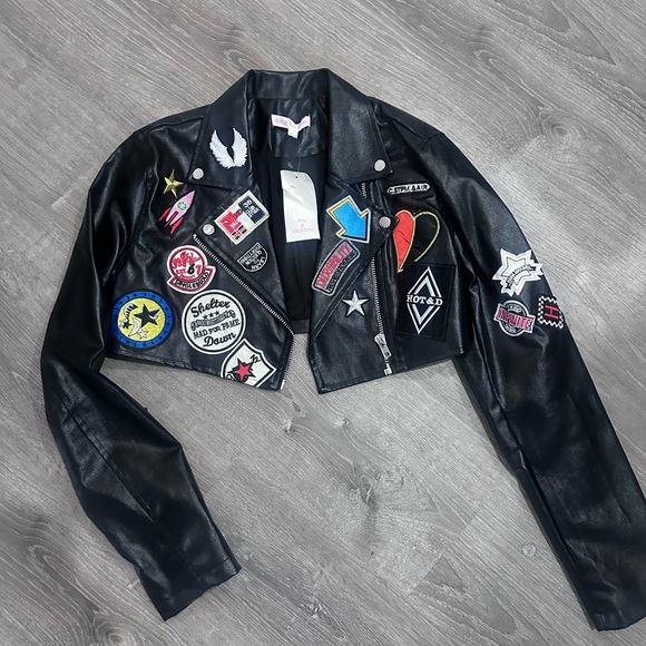 Hot & Delicious Jackets & Blazers - Hot & Delicious Black Leather Jacket with Vibrant Patches
